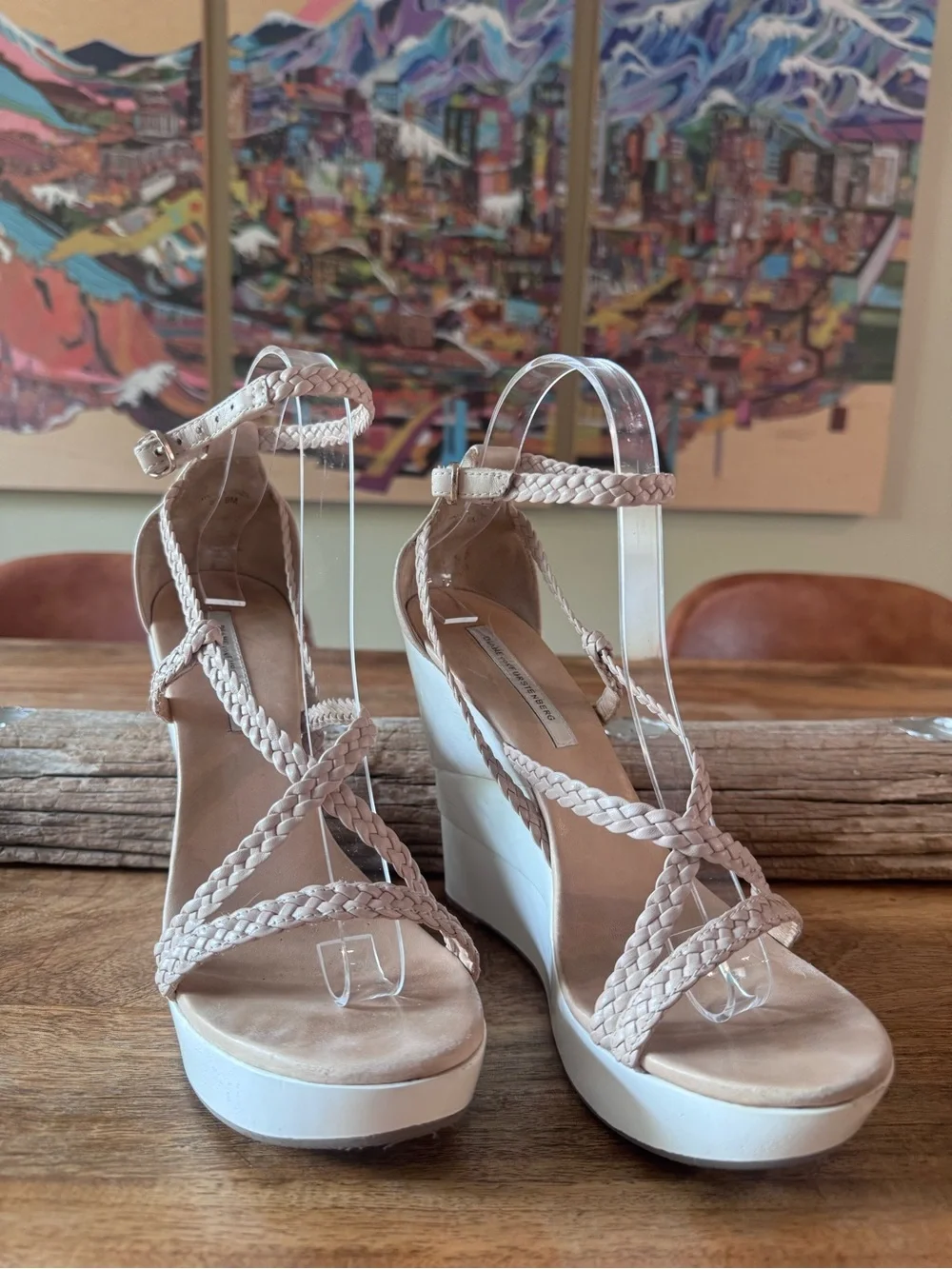 DVF Braided Strap Wedge Sandals in Blush - Picture 3 of 7